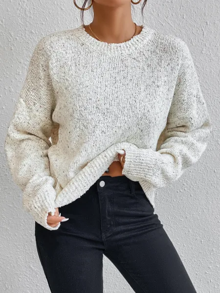 Drop Shoulder Marled Knit Sweater