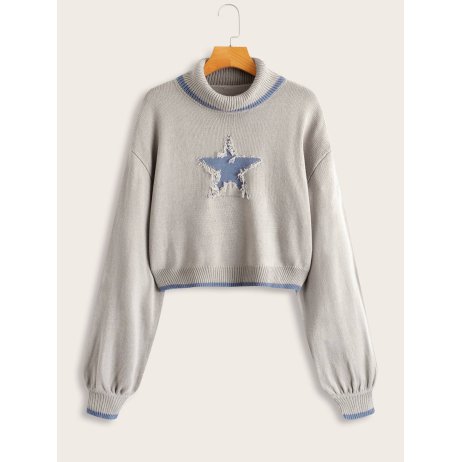 Star Pattern High Neck Sweater
