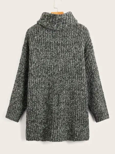 Marled High Neck Longline Sweater