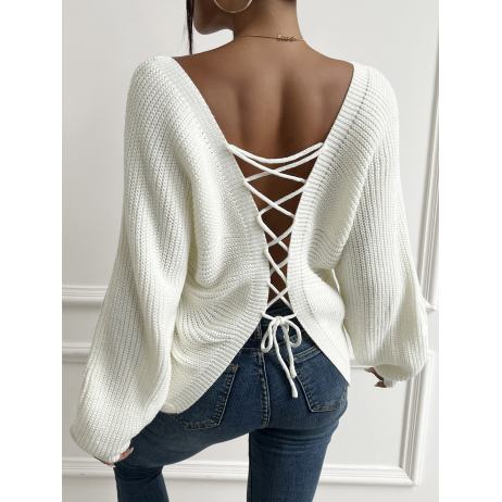 Lace Up Back Dolman Sleeve Sweater